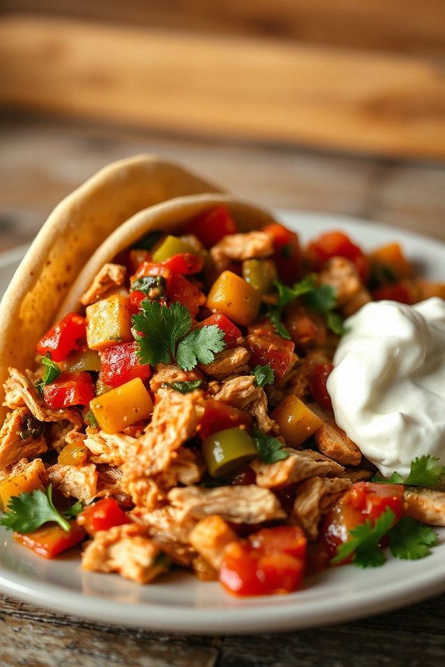 shred chicken add sour cream