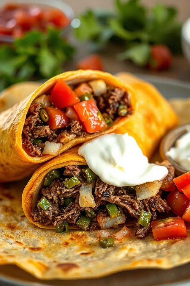 slow cooker beef burritos