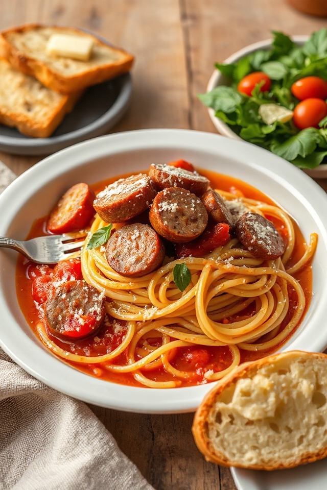 slow cooker sausage spaghetti dinner