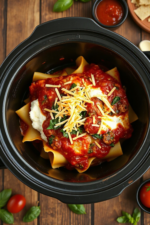 spinach filled slow cooker lasagna